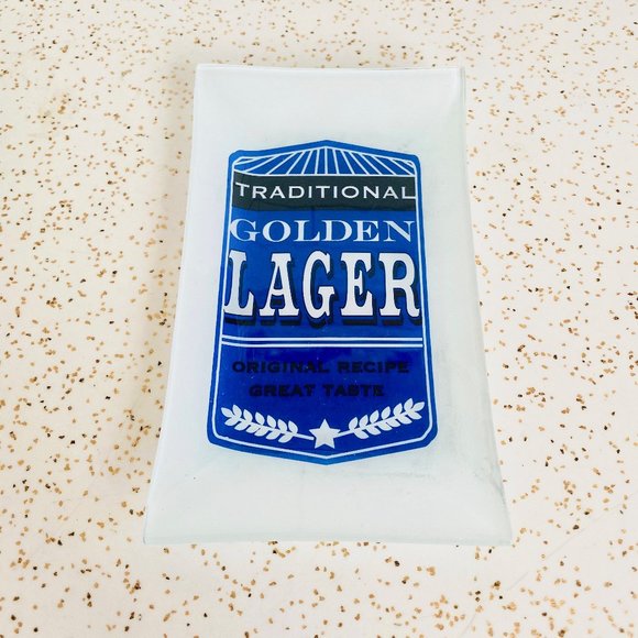 Vintage glass beer themed bar tip tray or ashtray